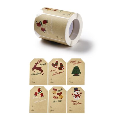 Label kraft stickers kerst mix 10 stuks