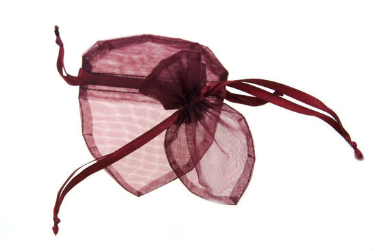 Organza zakje hartvormig Bordeaux rood