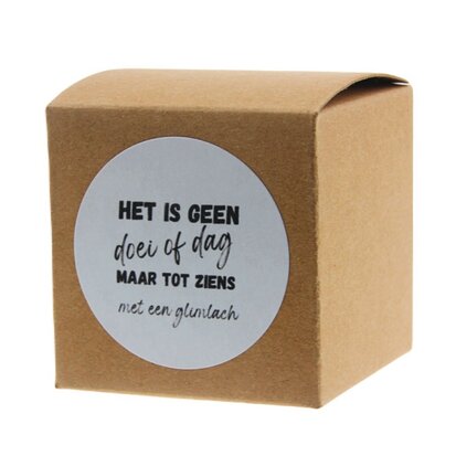 Geluksdoosje kraft het is geen doei of dag maar tot ziens met een glimlach 4.5 cm chinese gelukspop 1