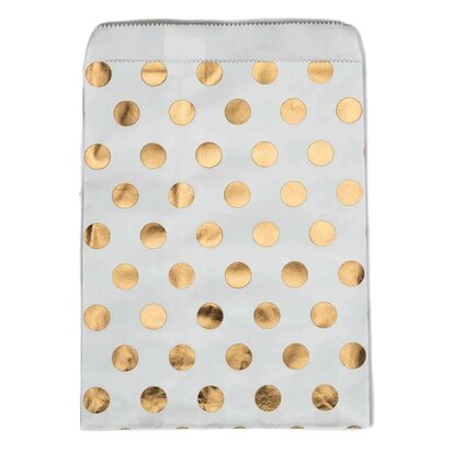 Papieren zakjes 16 x 24 cm wit met metallic gouden stippen 10 stuks