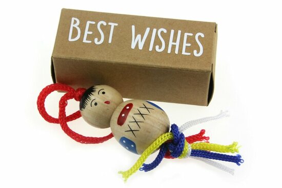 Geluksdoosje kraft langwerpig best wishes met 4 cm chinese gelukspop