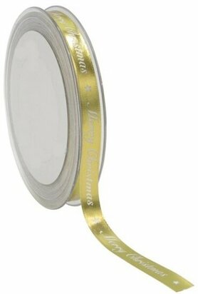 Satijn lint metallic goud merry christmas 1 cm breed