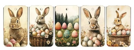 Label 7 x 4 cm paashaas en paaseieren mix 10 stuks