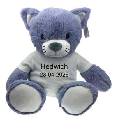 Geboorteknuffel poes met naam en geboortedatum 