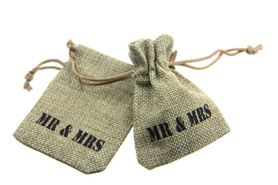 Jute zakjes mr en mrs 7 x 9 cm