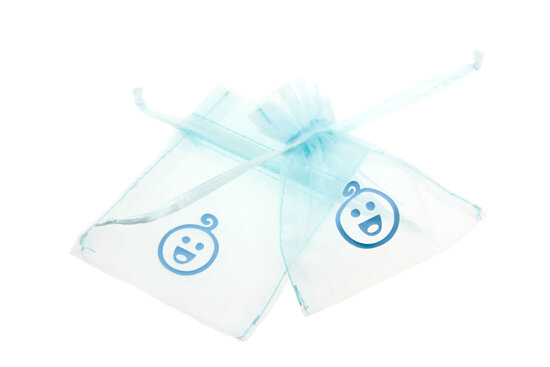 Organza zakjes licht blauw met baby hoofdje