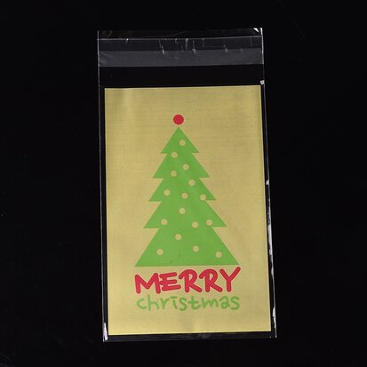 cellofaan zakjes met plakstrip goud met kerstboom
