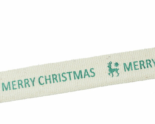 Kerstlint katoen merry christmas en rendier 15 mm breed