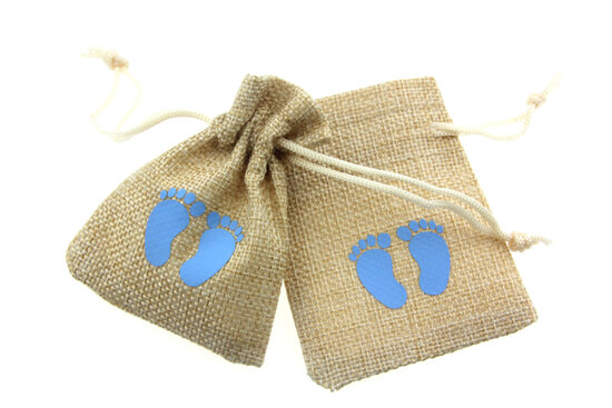 Jute zakjes blauwe babyvoetjes