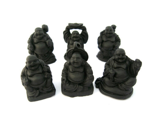 6 Lachende boeddha zwart 3 cm