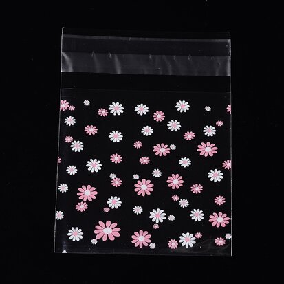 Cellofaan zakjes met plakstrip bloemetjes roze en wit