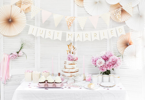 Slinger just married licht roze metalic goud bedrukt