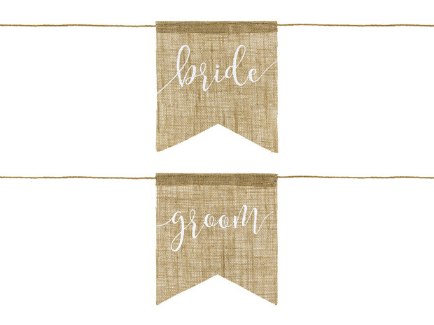 Jute stoel banner bride & groom