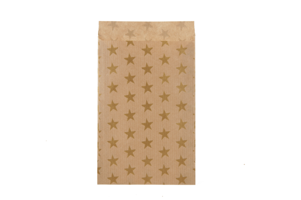 Kraft zakjes 9.5 x 14 cm met goud ster print 10 stuks