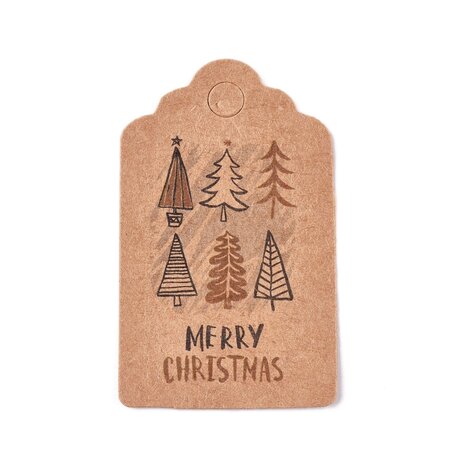 Kerst label kraft 3 x 5 cm schulpjes kerstboom merry christmas 10 stuks