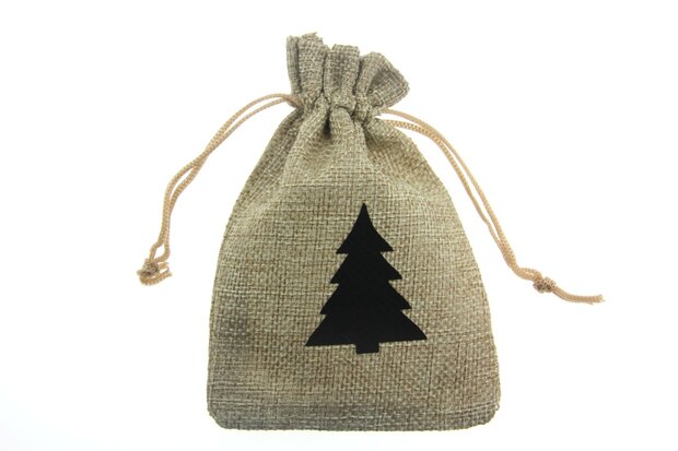 Jute zakjes 9.5 x 13.5 cm kerstboom zwart