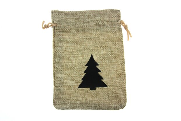 Jute zakjes 9.5 x 13.5 cm kerstboom zwart