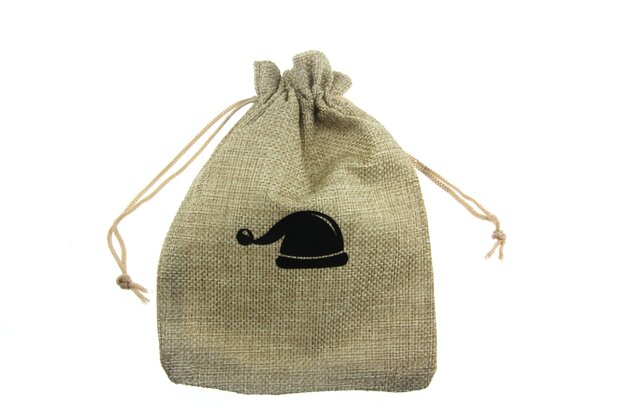 Jute zakjes 13 x 18 cm kerstman muts zwart