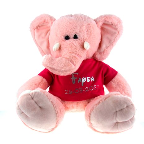 Geboorteknuffel olifant roze met naam en geboortedatum 