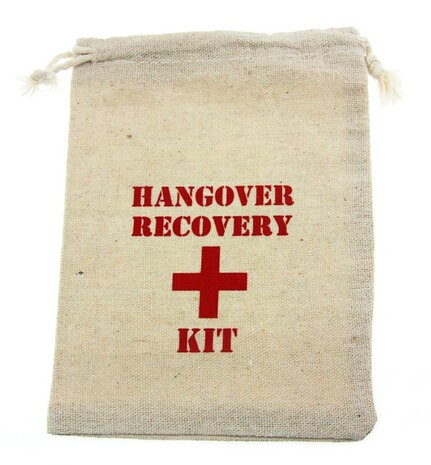 Katoen zakje hangover recovery kit 12 x 15 cm