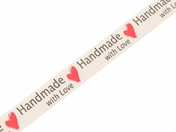 Katoen lint handmade with love 15 mm breed 5 meter