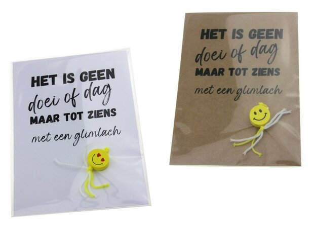 Gelukszakje kaart het is geen doei of dag met smile gelukspoppetje