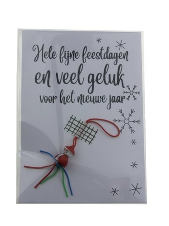 Kaart hele fijne feestdagen en veel geluk voor het nieuwe jaar met gelukspoppetje