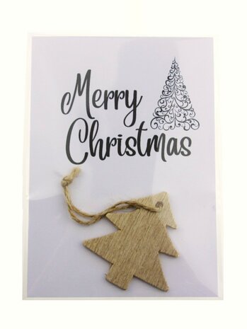 Kaart merry christmas met houten hanger