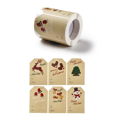 Label kraft stickers kerst mix 10 stuks