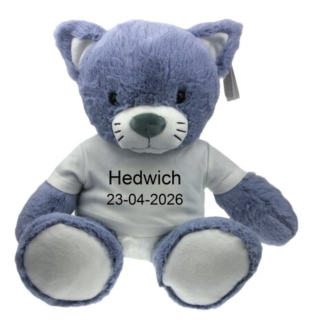 Geboorteknuffel poes met naam en geboortedatum 