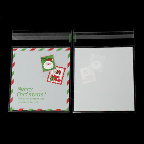 Zakjes met plakstrip kerstman wit rood groen