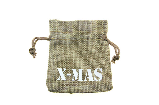 Jute zakjes naturel x-mas wit