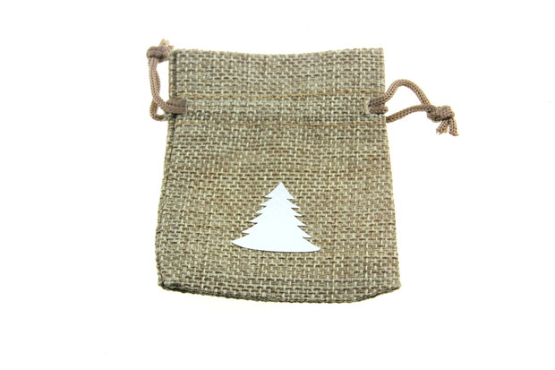 Jute zakjes naturel kerstboom wit