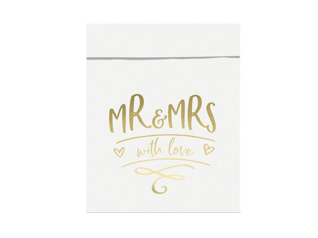 Wit papieren zakjes metalic opdruk MR & MRS 6 stuks