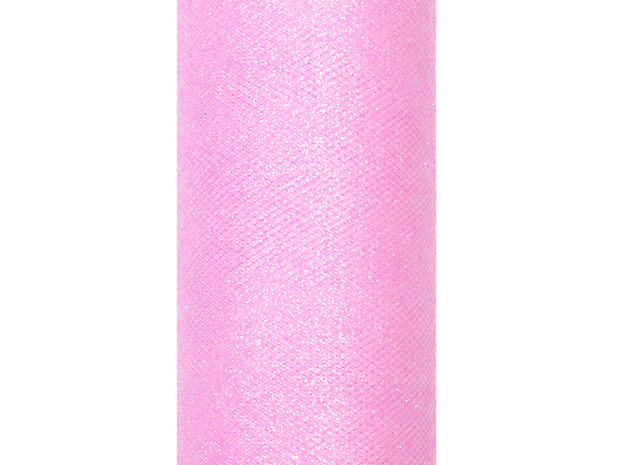 Tule lint roze glitter 15 cm