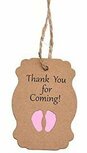 Kraft label thank you for coming roze babyvoetjes, dubbel label en hennep touwtje 10 stuks Kraft label thank you for coming roze babyvoetjes, dubbel label en hennep touwtje 10 stuks