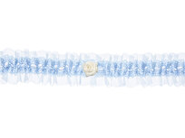 Kousenband licht blauw kant en organza met wit bloemetje Kousenband licht blauw kant en organza met wit bloemetje